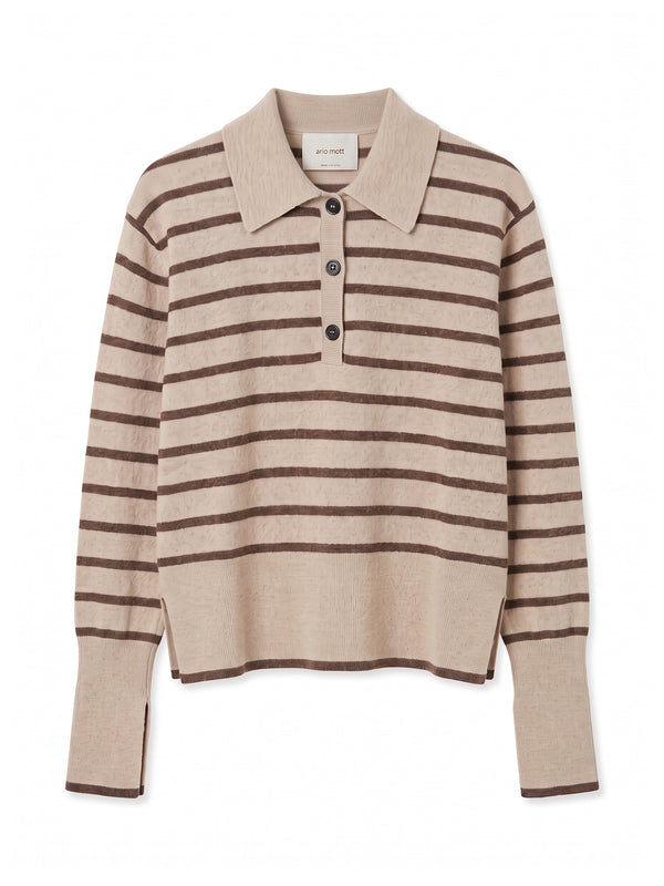 Broome Striped Wool-Cashmere Polo Sweater