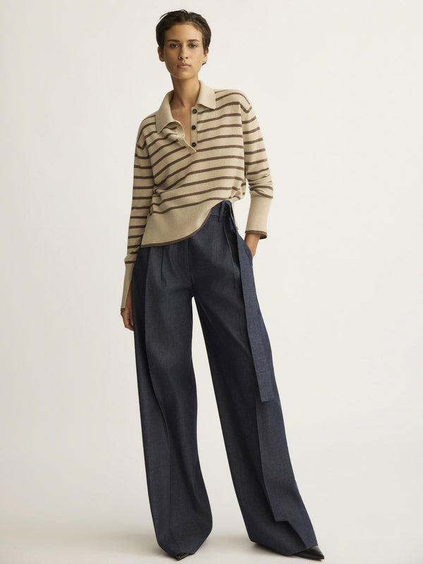 Broome Striped Wool-Cashmere Polo Sweater