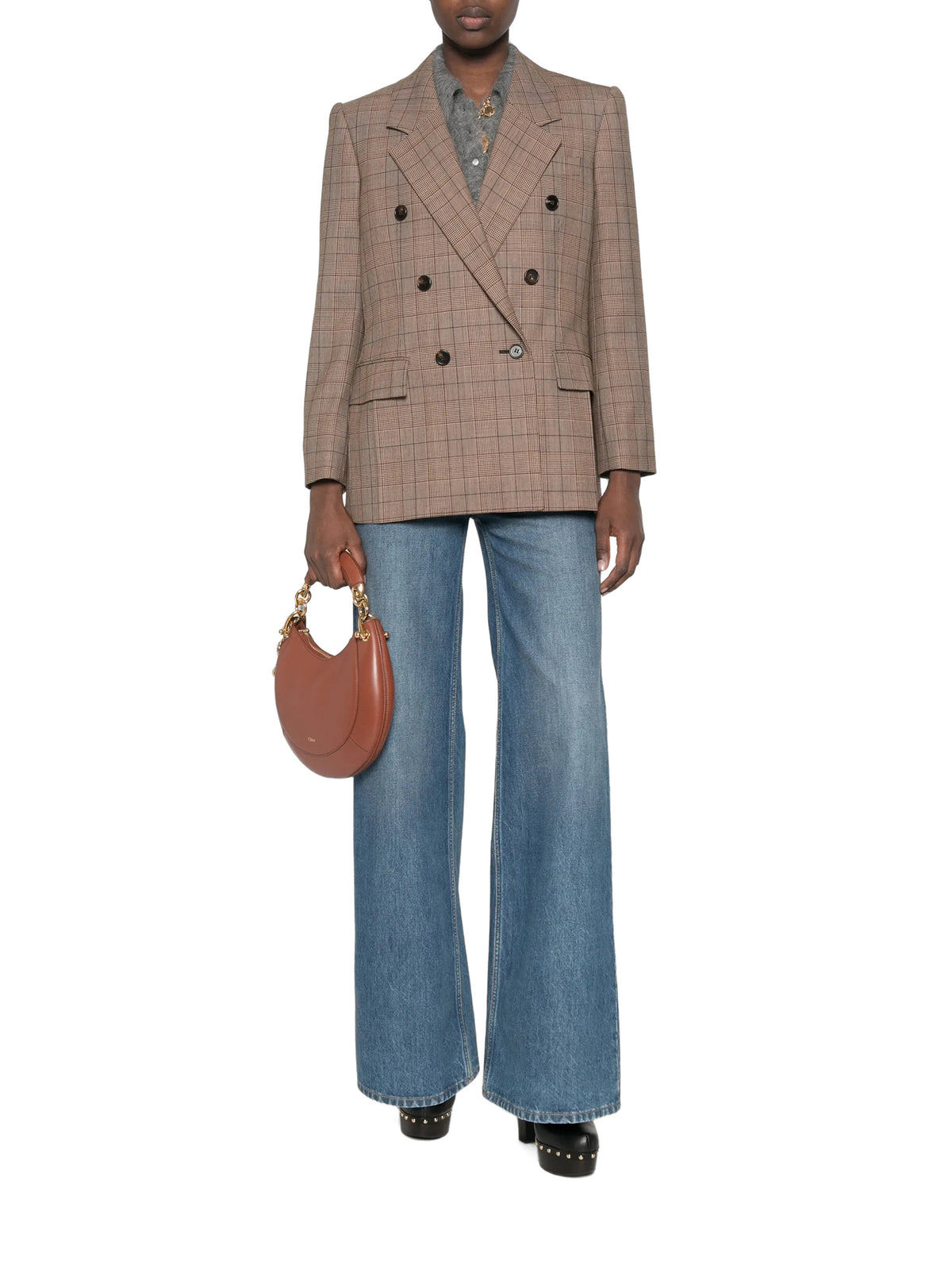 Check Wool Double-Breasted Tailored Jacket