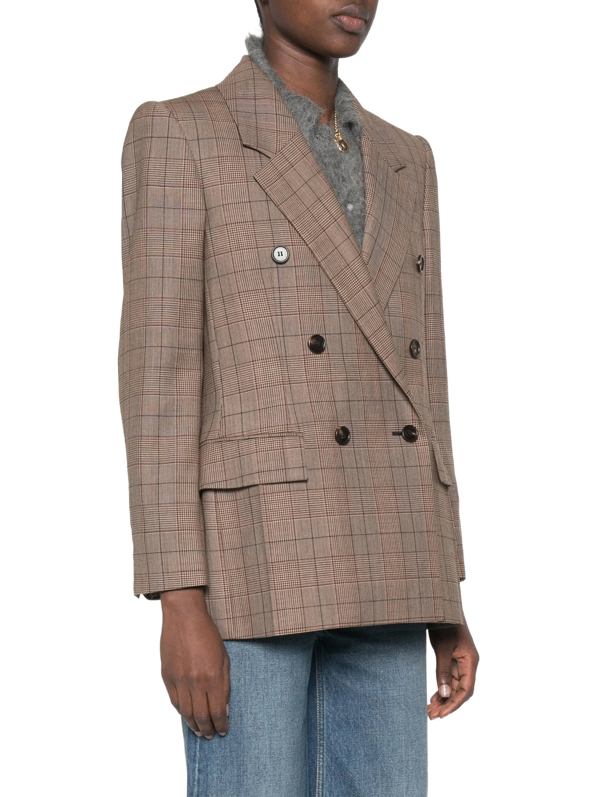 Check Wool Double-Breasted Tailored Jacket