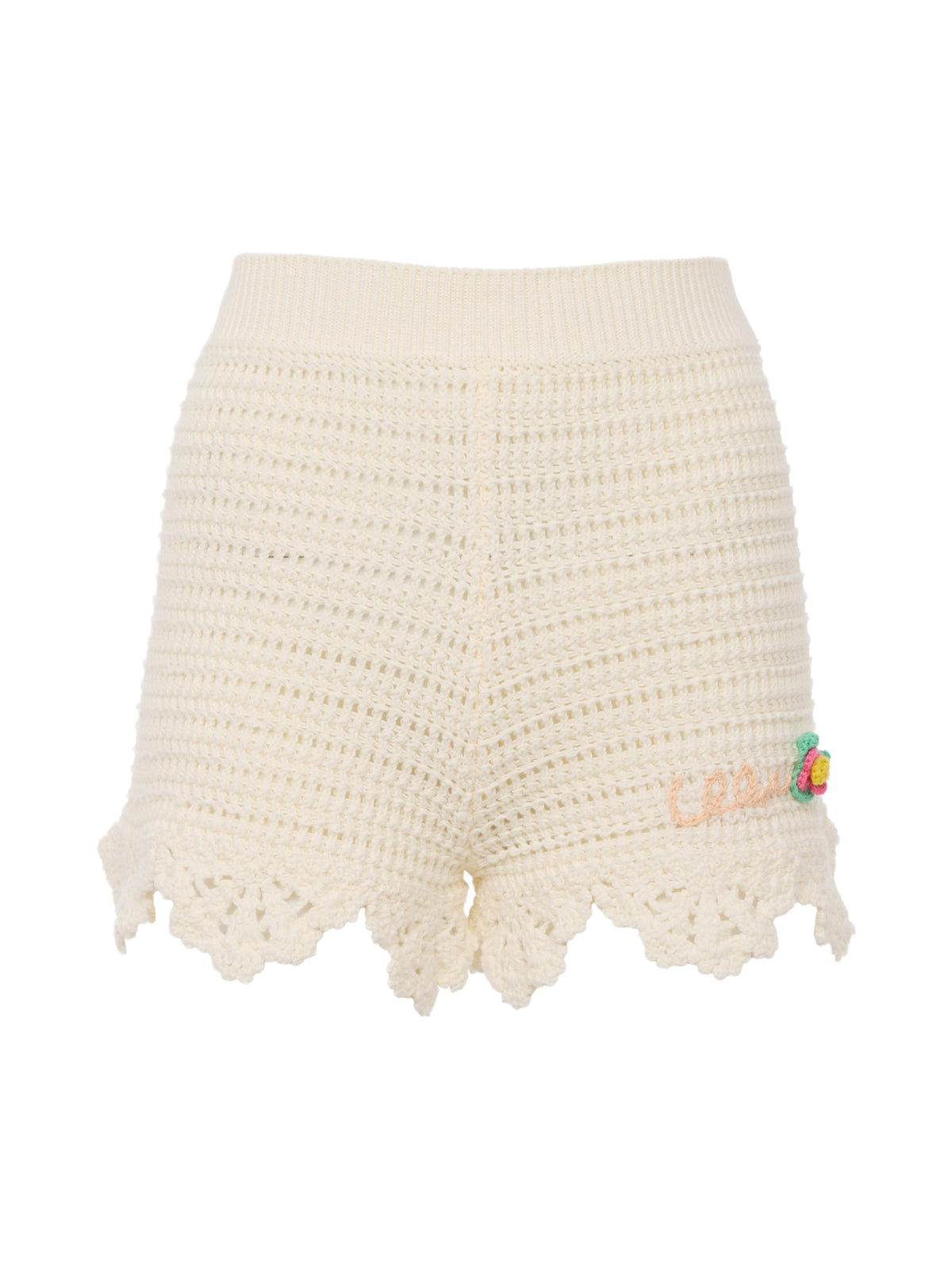 Crochet Knit High-Waisted Logo Mini Shorts