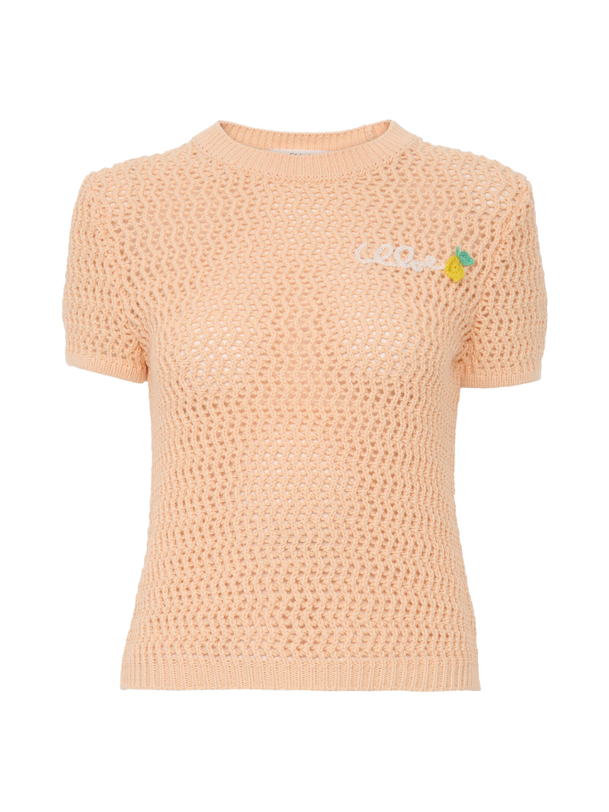 Crochet Knit Short-Sleeve Logo Sweater