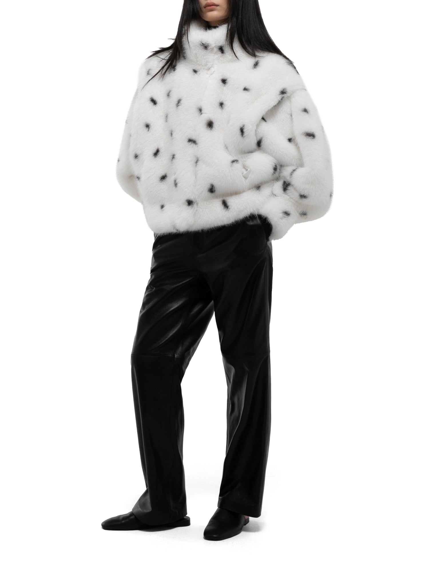 Katja Dalmatian-Print Faux Fur Jacket