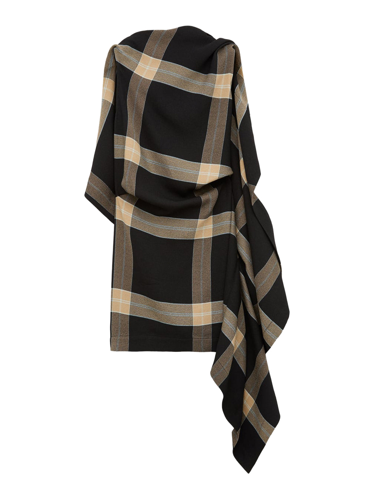 Check Stretch Viscose Draped Midi Dress