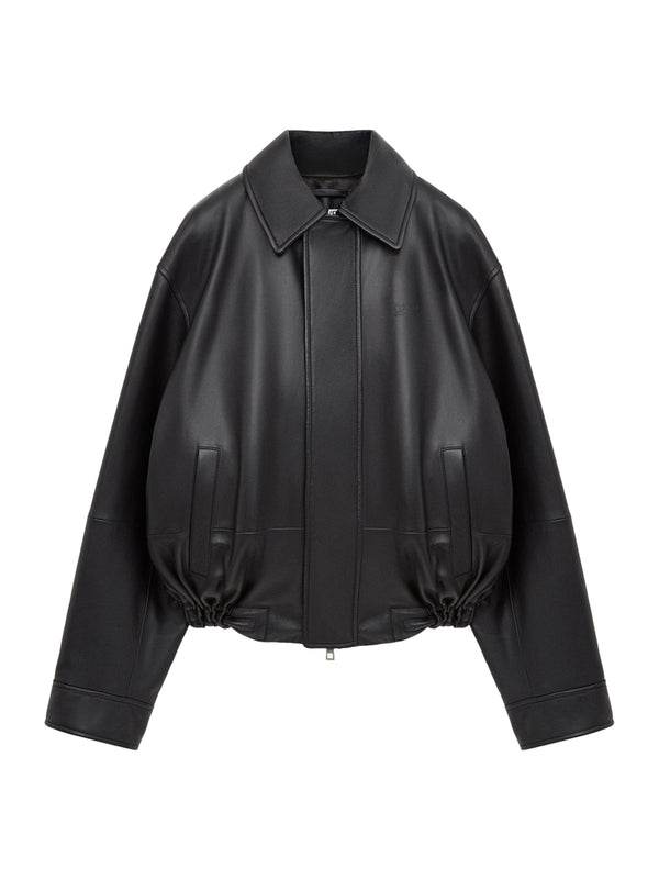 Drawstring Leather Jacket