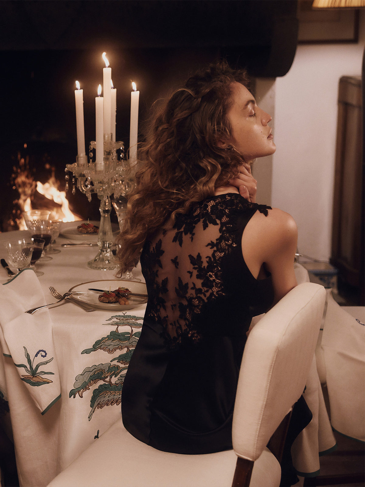 Scilla Lace-Back Silk Midi Dress