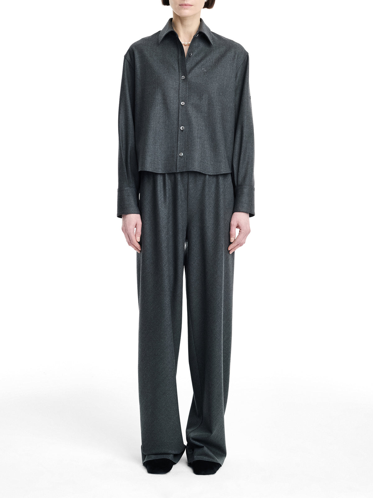 Button Sleeve Cropped Wool Shirt