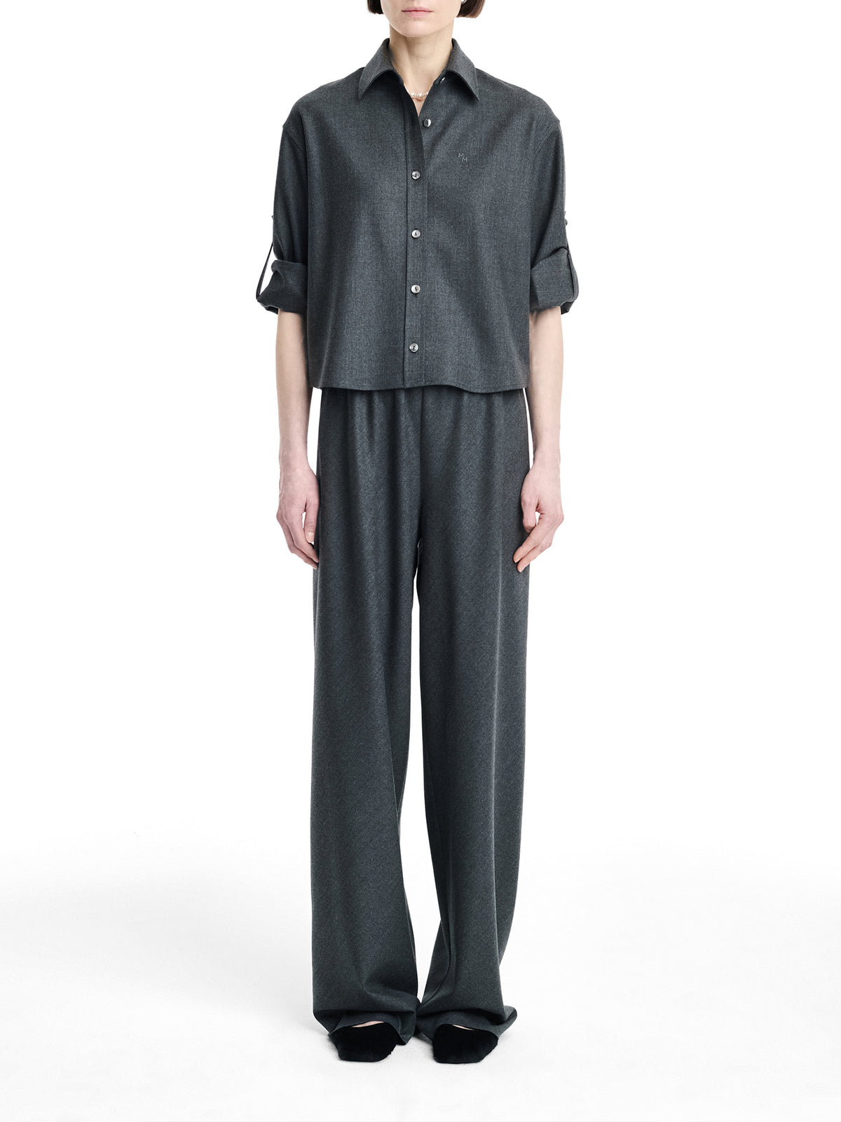 Button Sleeve Cropped Wool Shirt