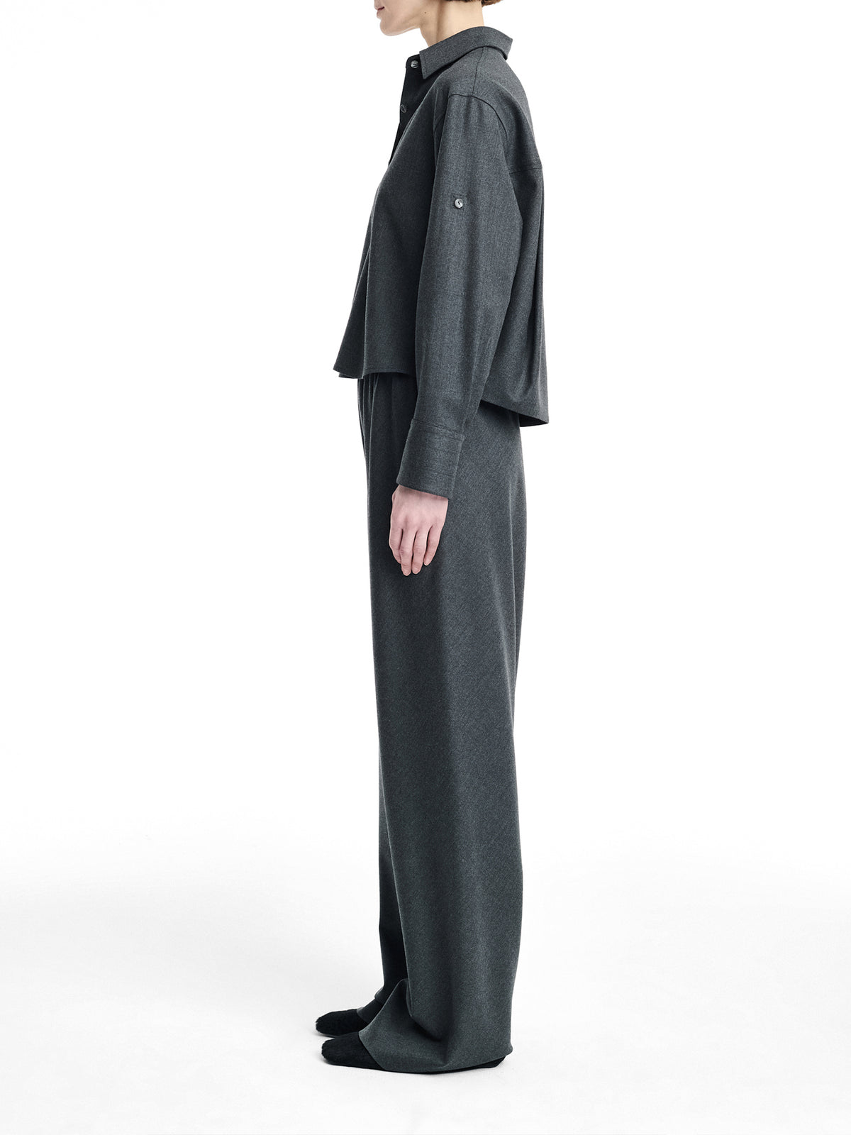 Button Sleeve Cropped Wool Shirt