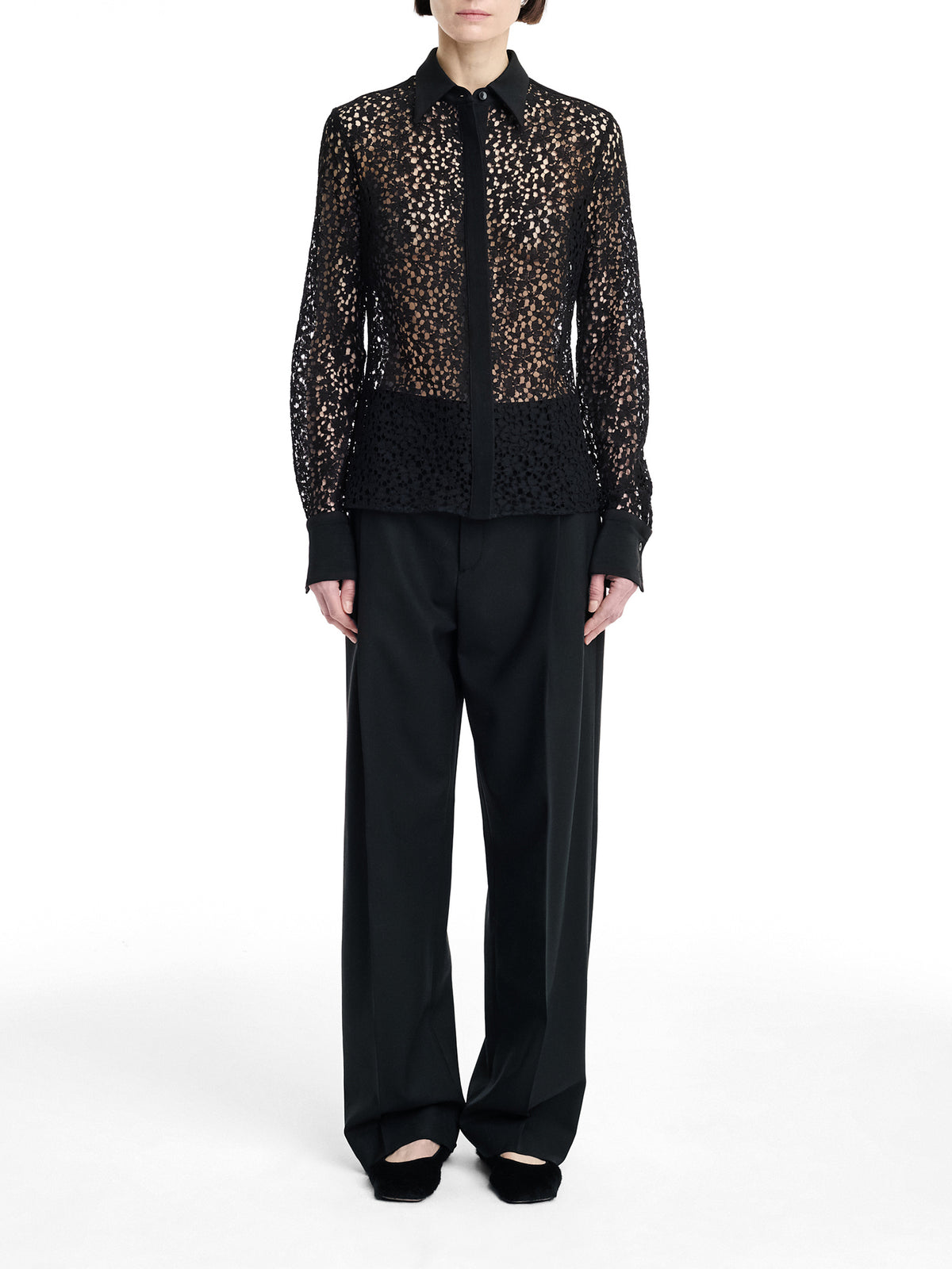 Covered Placket Slim Lace Shirt