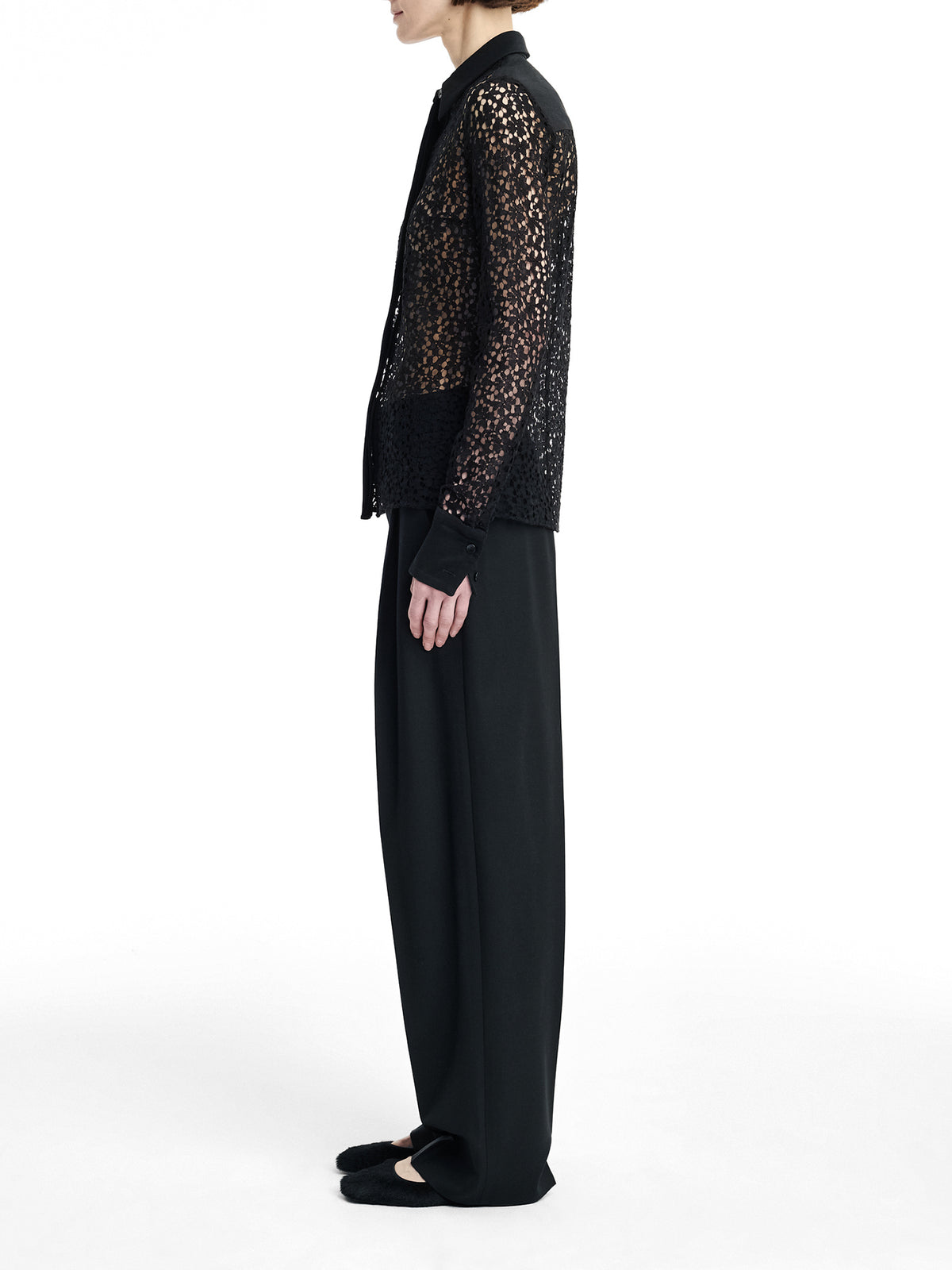 Covered Placket Slim Lace Shirt