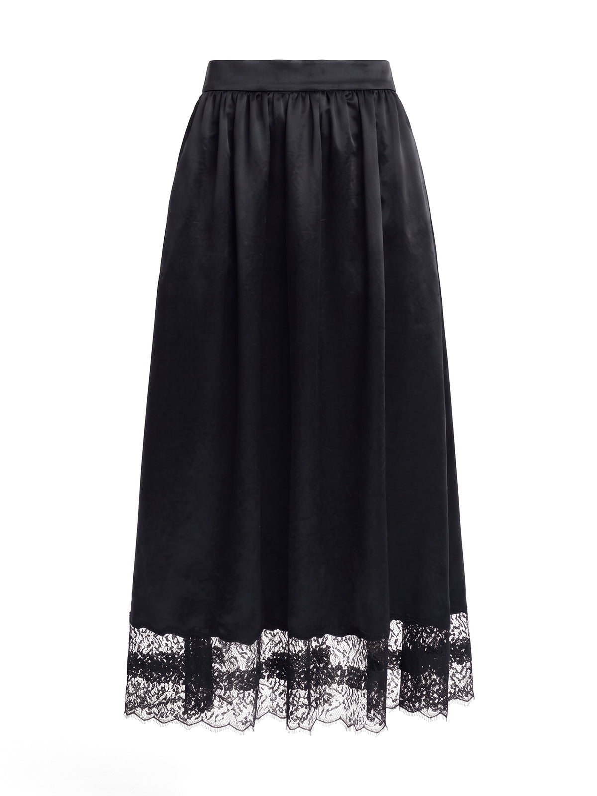 Lace-Trim Gathered Midi Skirt
