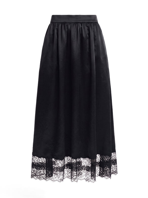 Lace-Trim Gathered Midi Skirt