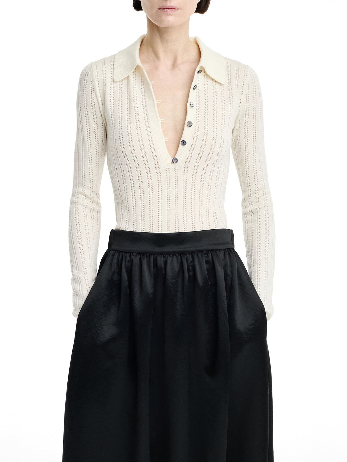 Lace-Trim Gathered Midi Skirt