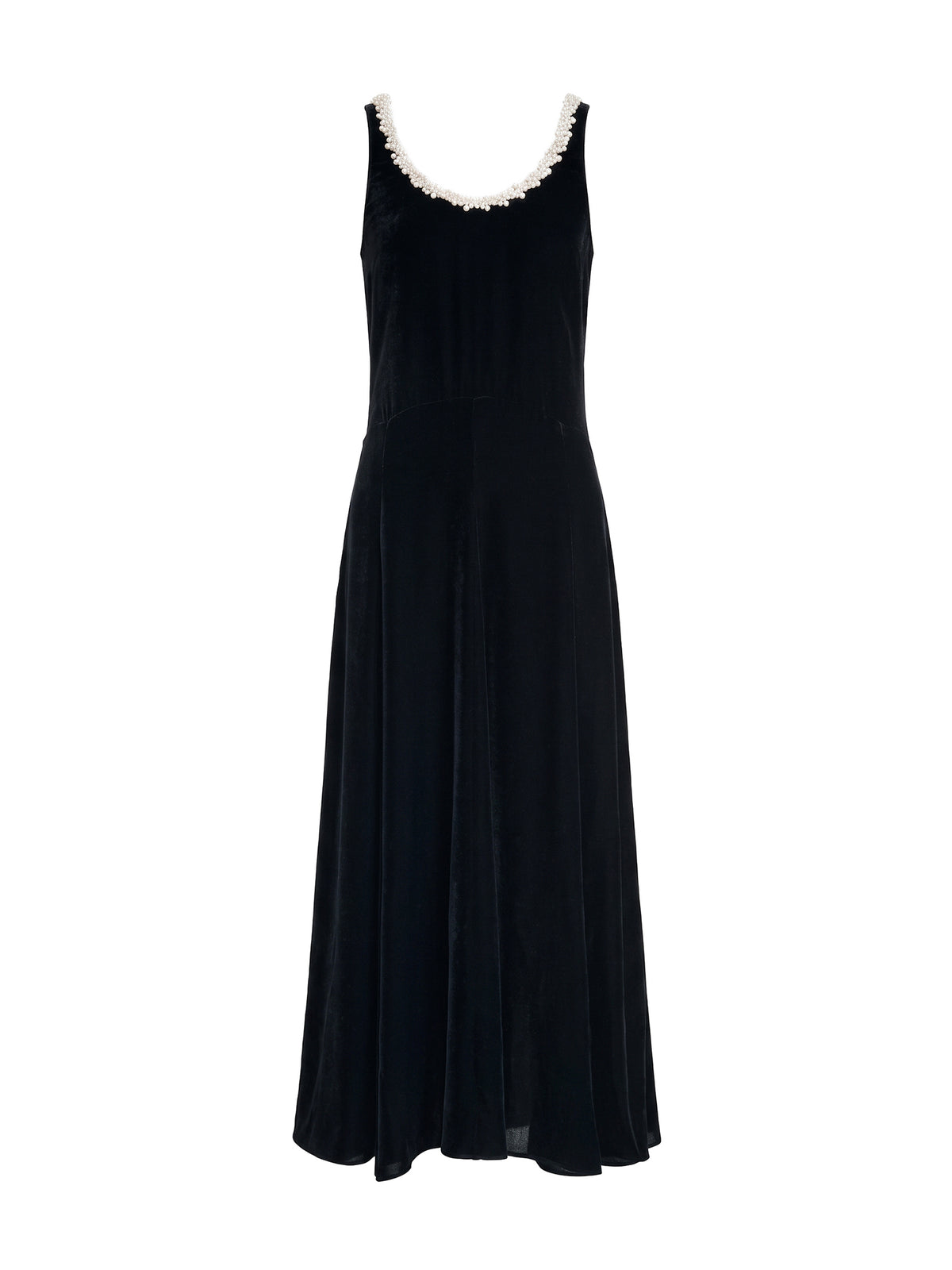 Pearl Trim Scoop Godet Midi Dress