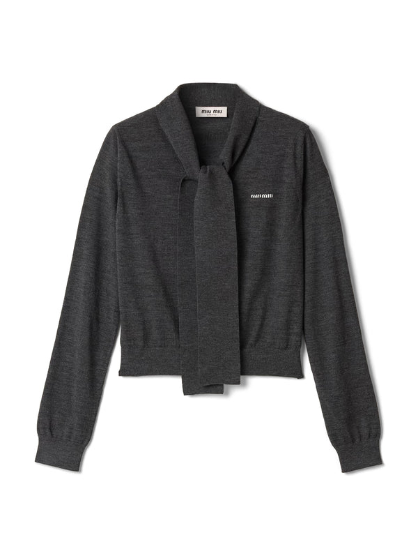 Wool Cardigan with Neck Scarf