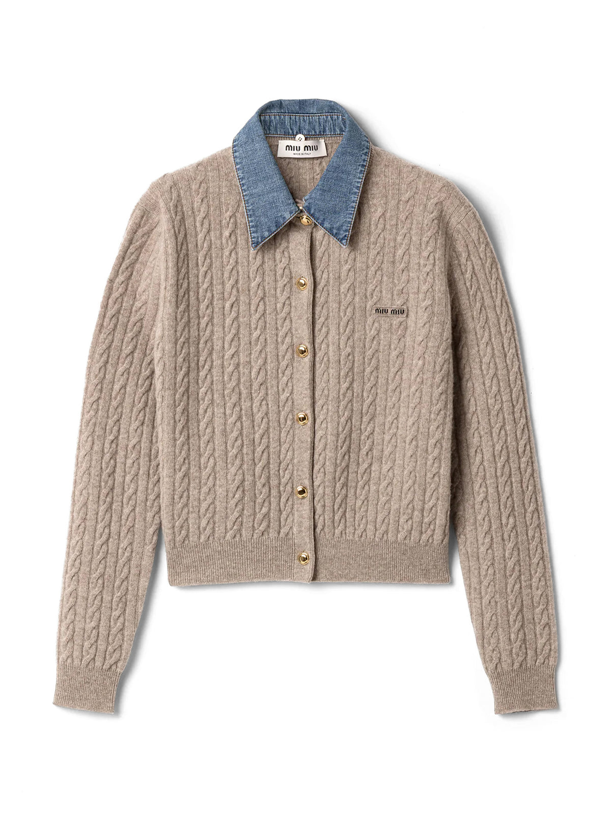 Wool-Cashmere Cardigan with Denim Collar