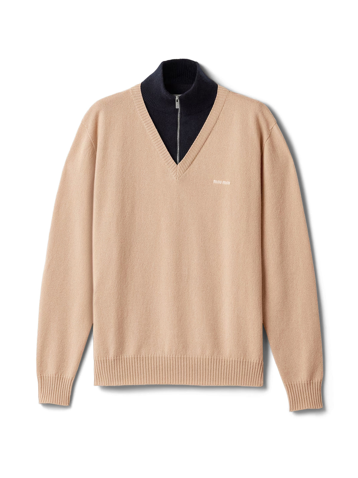 Layered Bicolor Cashmere Turtleneck Sweater