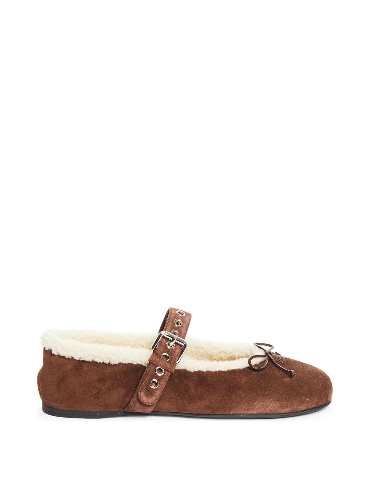 Shearling-Lined Suede Mary Jane Flats