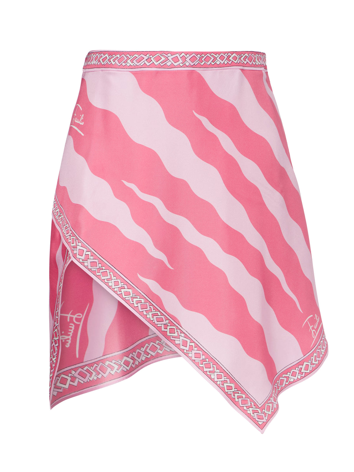Fiamme Print Asymmetric Silk Mini Skirt