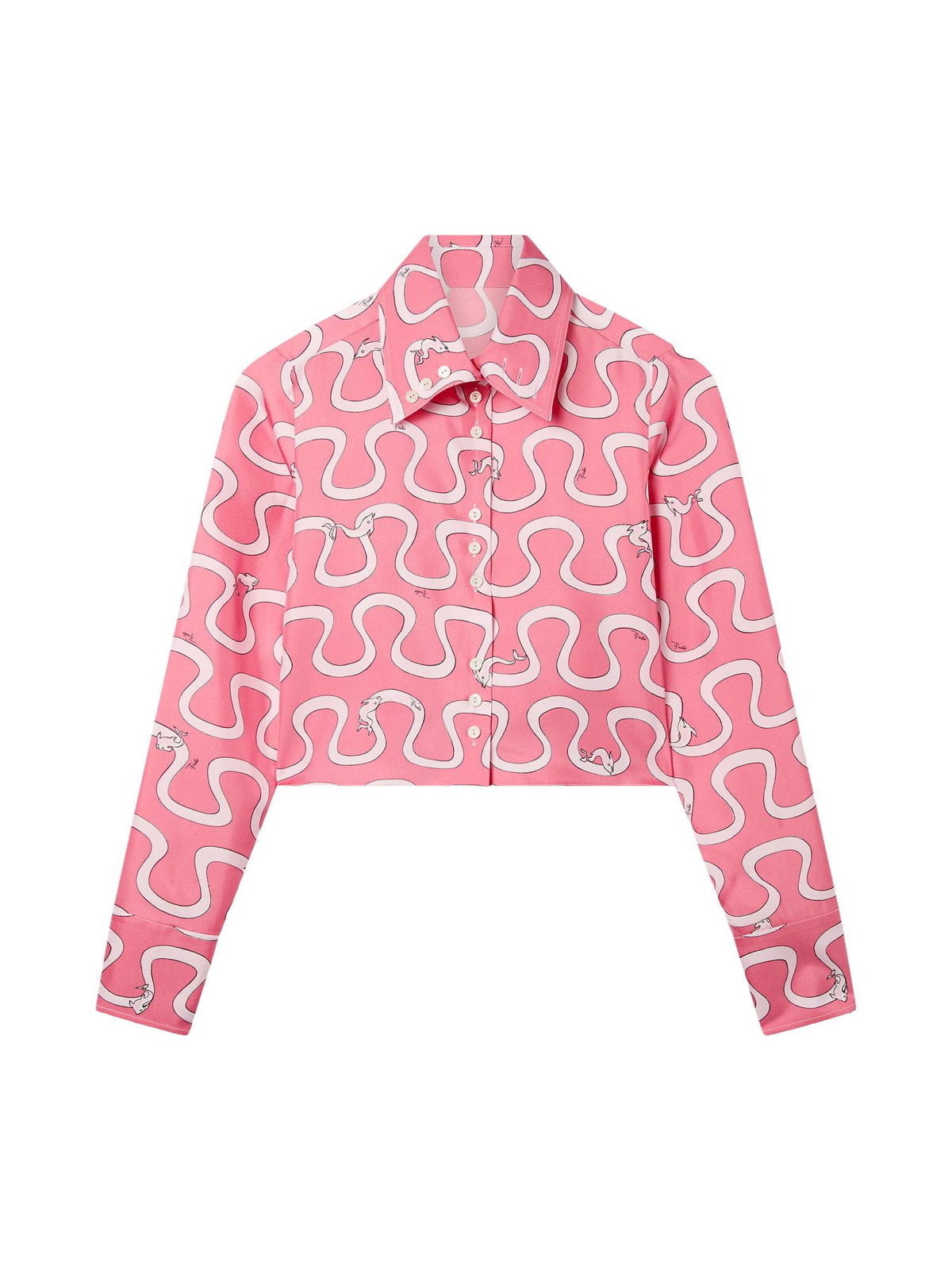 Onda Print Silk Cropped Shirt