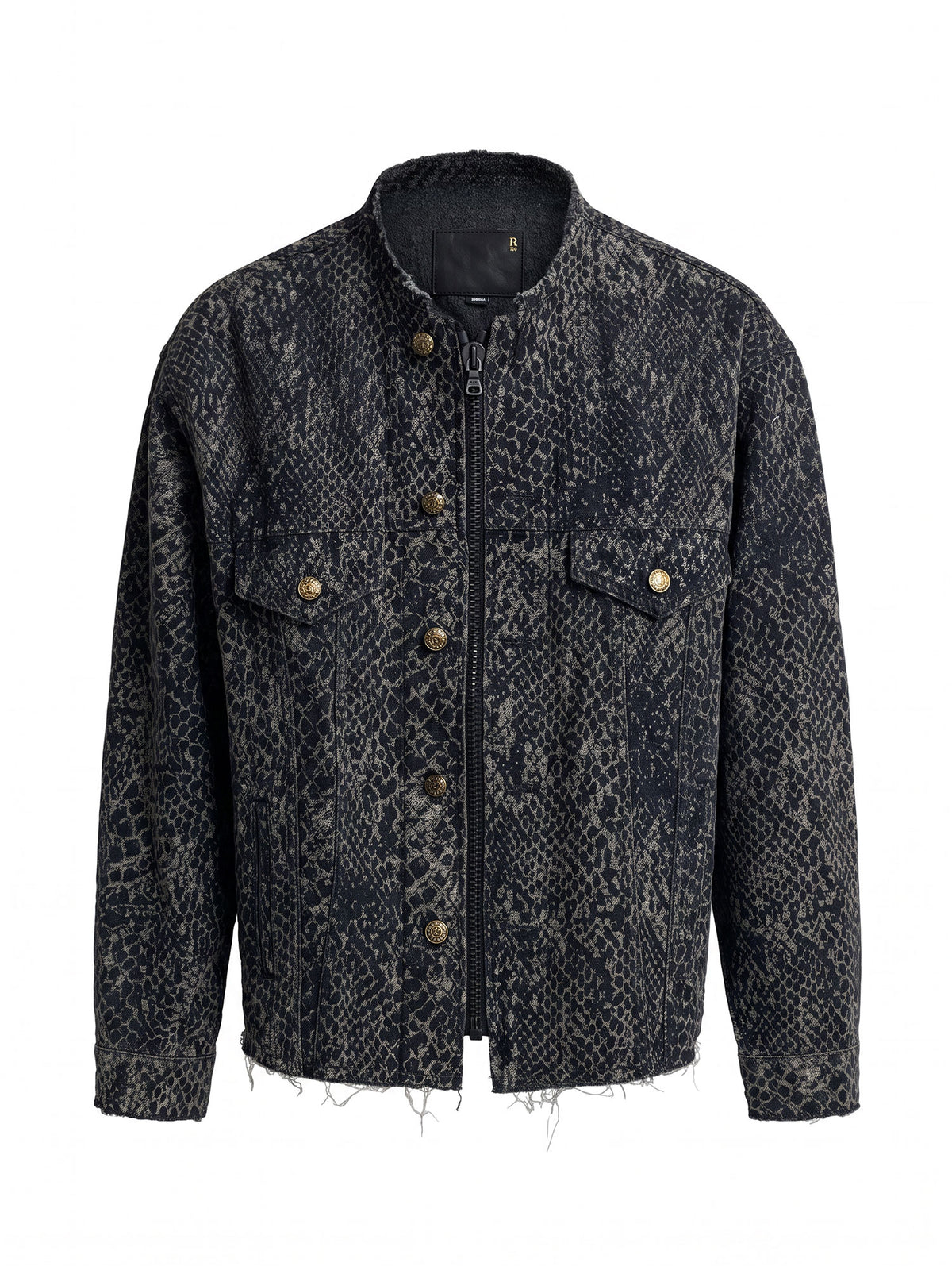 Snake Jacquard Collarless Zip-Up Trucker Jacket