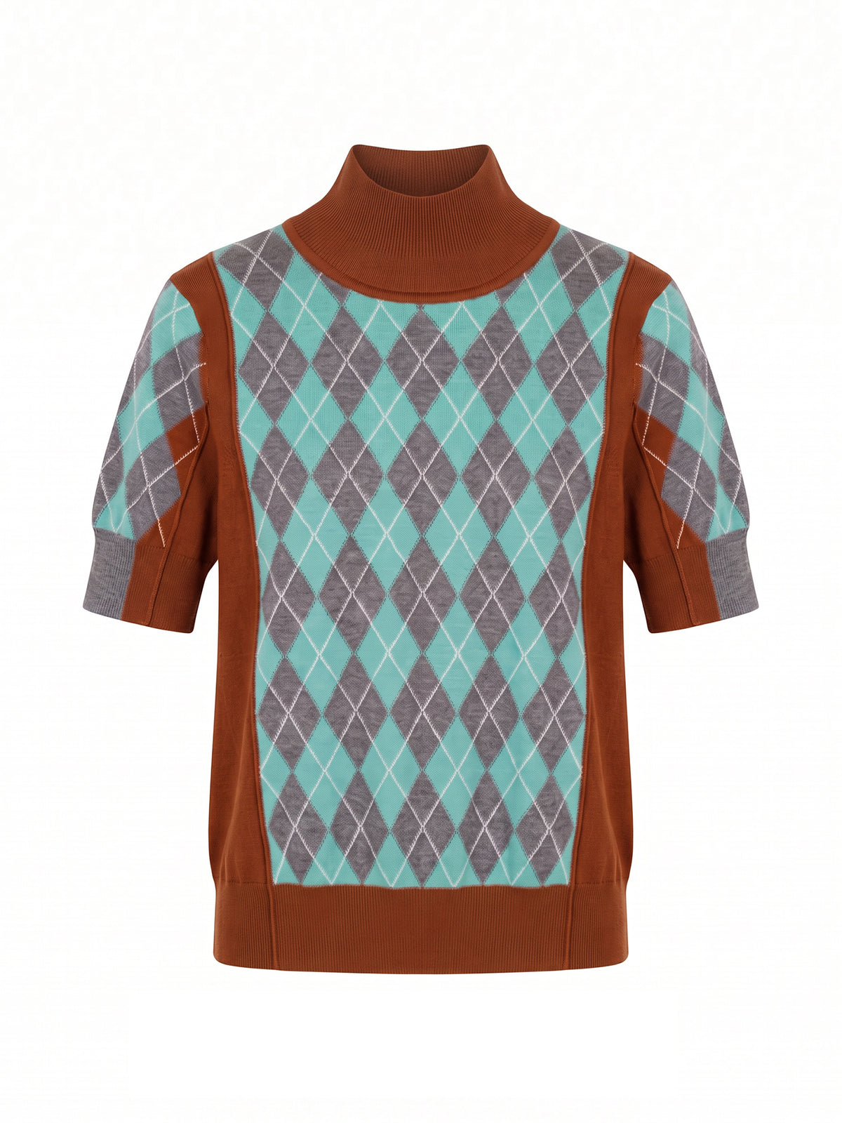 Melani Argyle Merino Short-Sleeve Sweater