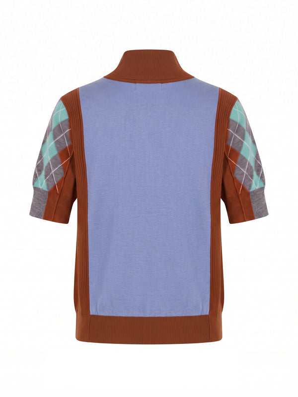 Melani Argyle Merino Short-Sleeve Sweater