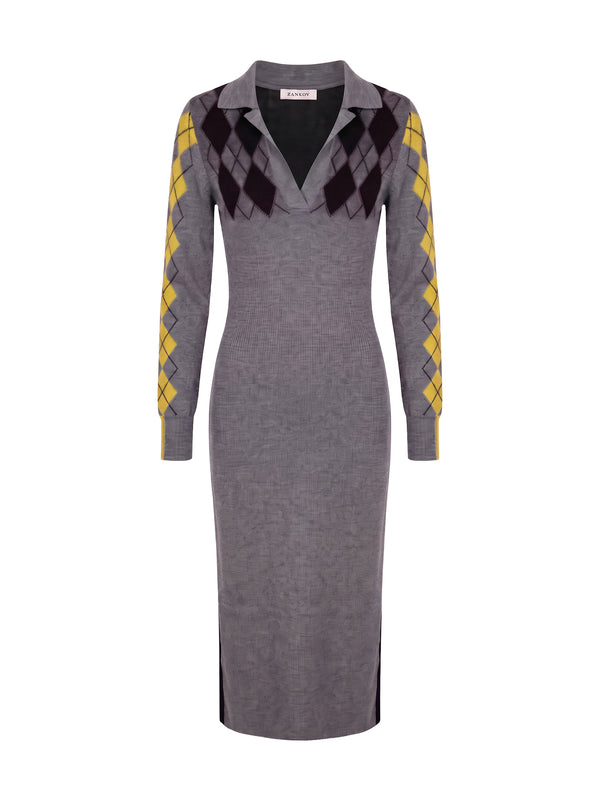 Raisa Argyle Merino Midi Dress