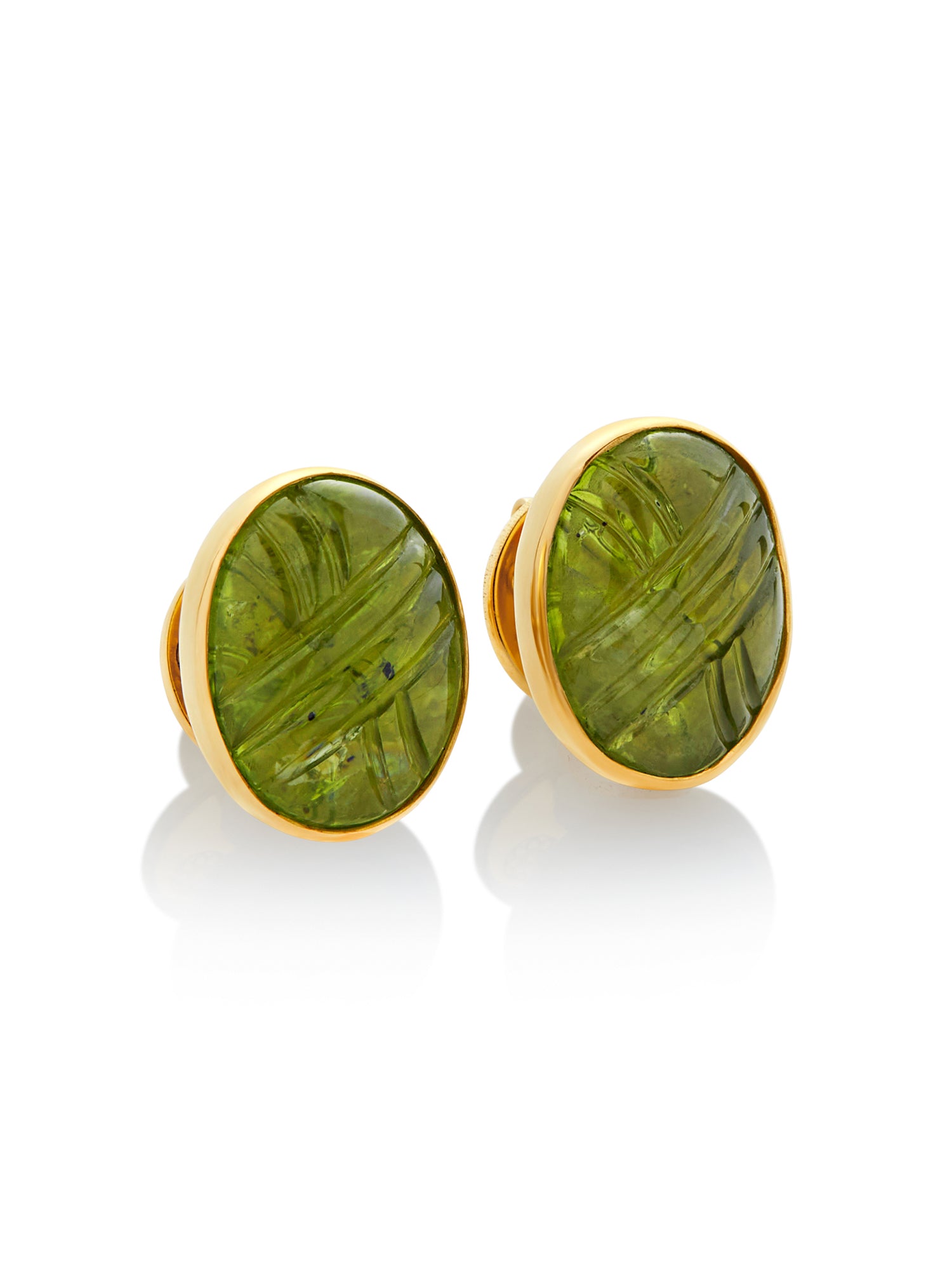 Oval Carving Peridot Earrings