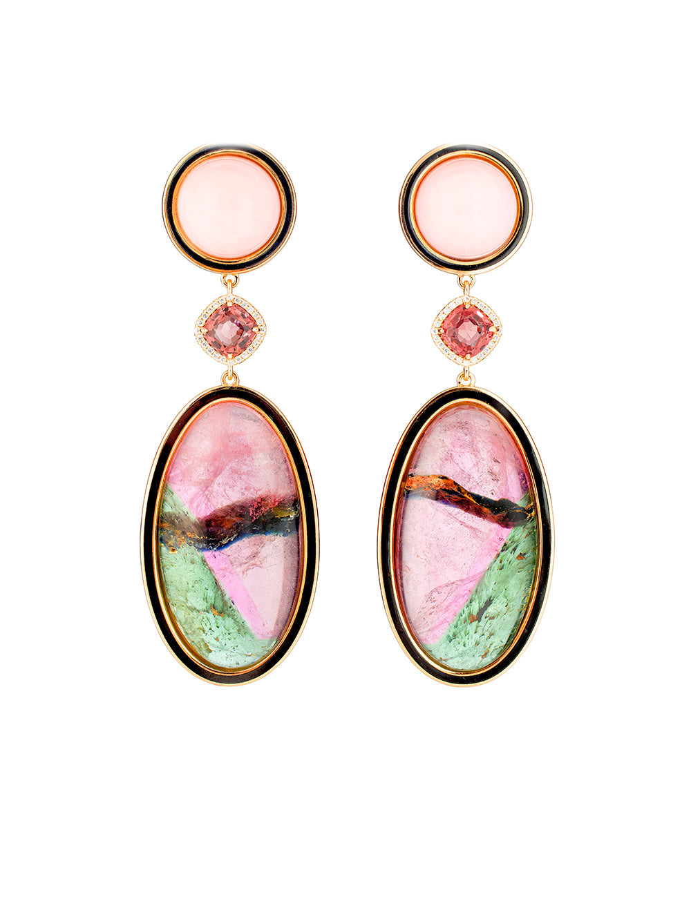 Colorful Tourmaline Earrings with Pink Opal Tops