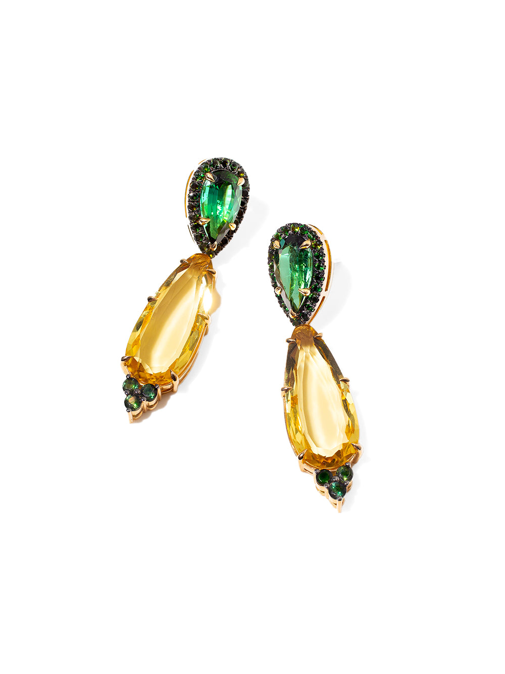 GuitaM Faceted Yellow Beryl and Green Tourmaline Earrings