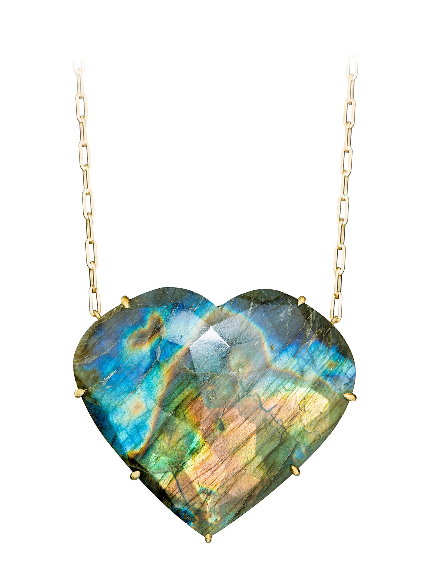 Giant Labradorite Heart Pendant Necklace