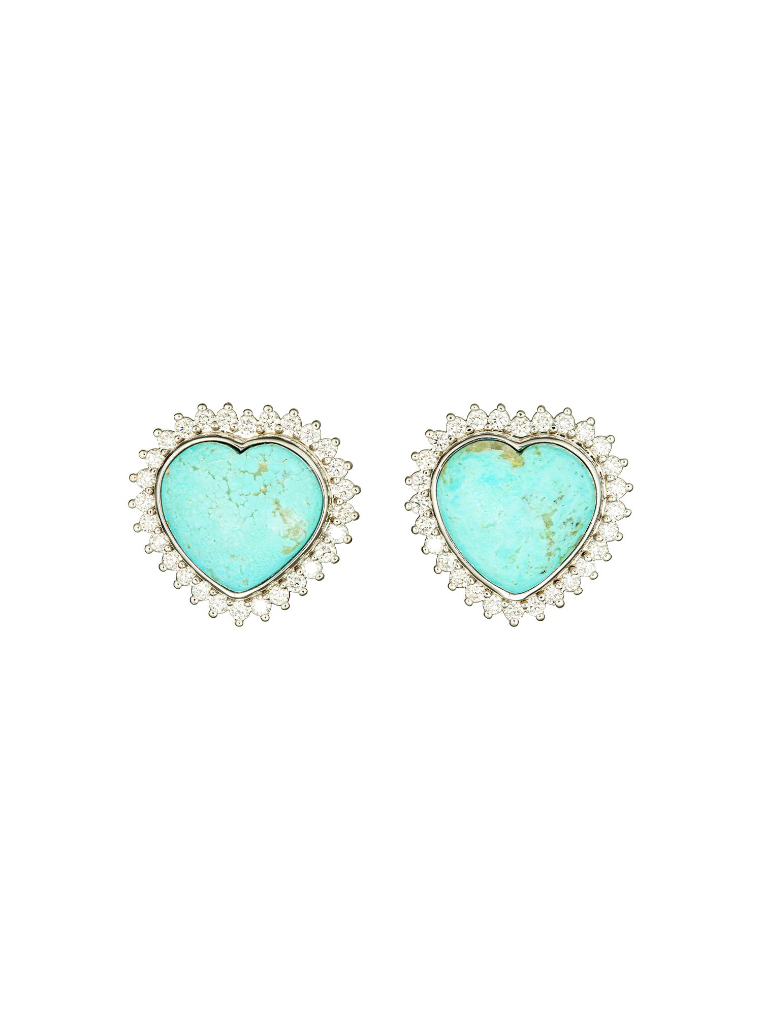 Turquoise Heart Earrings with White Diamonds