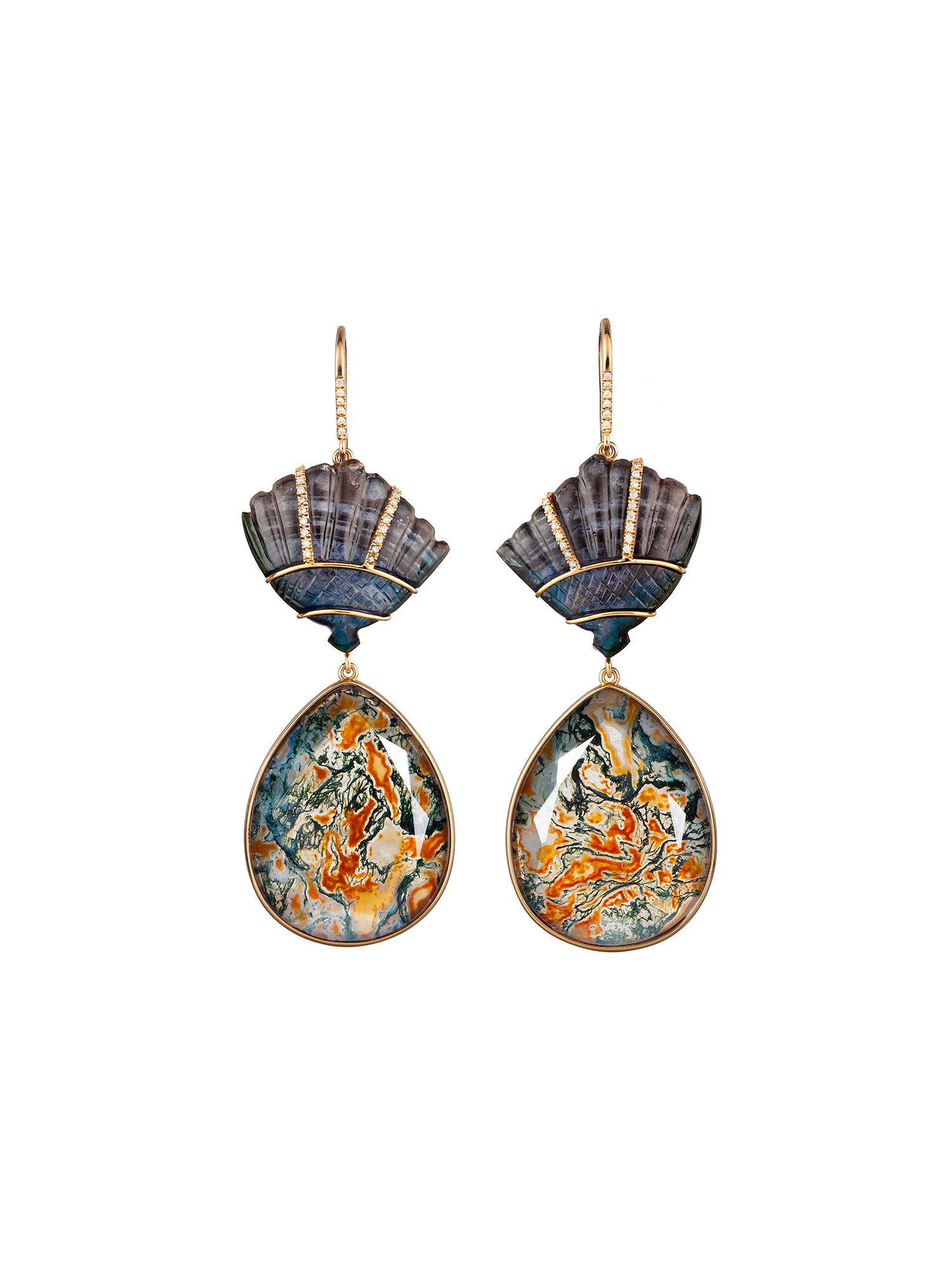 Agate and Tourmaline Fan Earrings