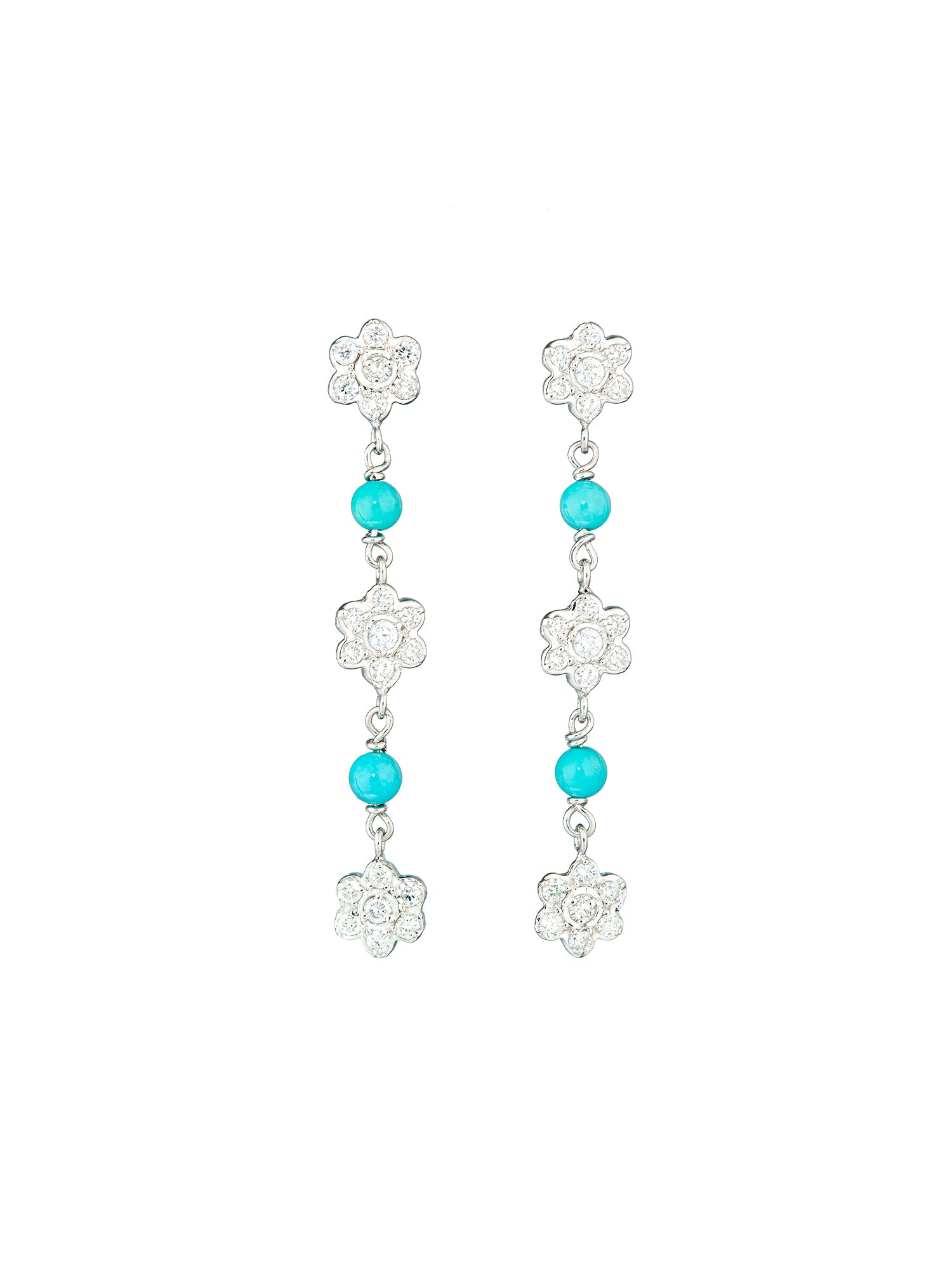 Diamond and Turquoise Flower Drop Earrings