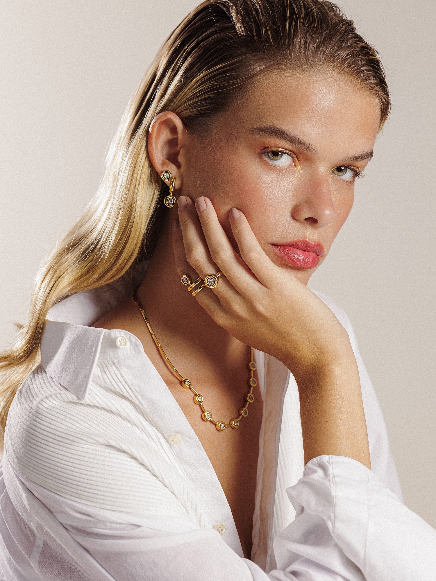 Yellow Gold Bezel Set Multi Diamond Necklace