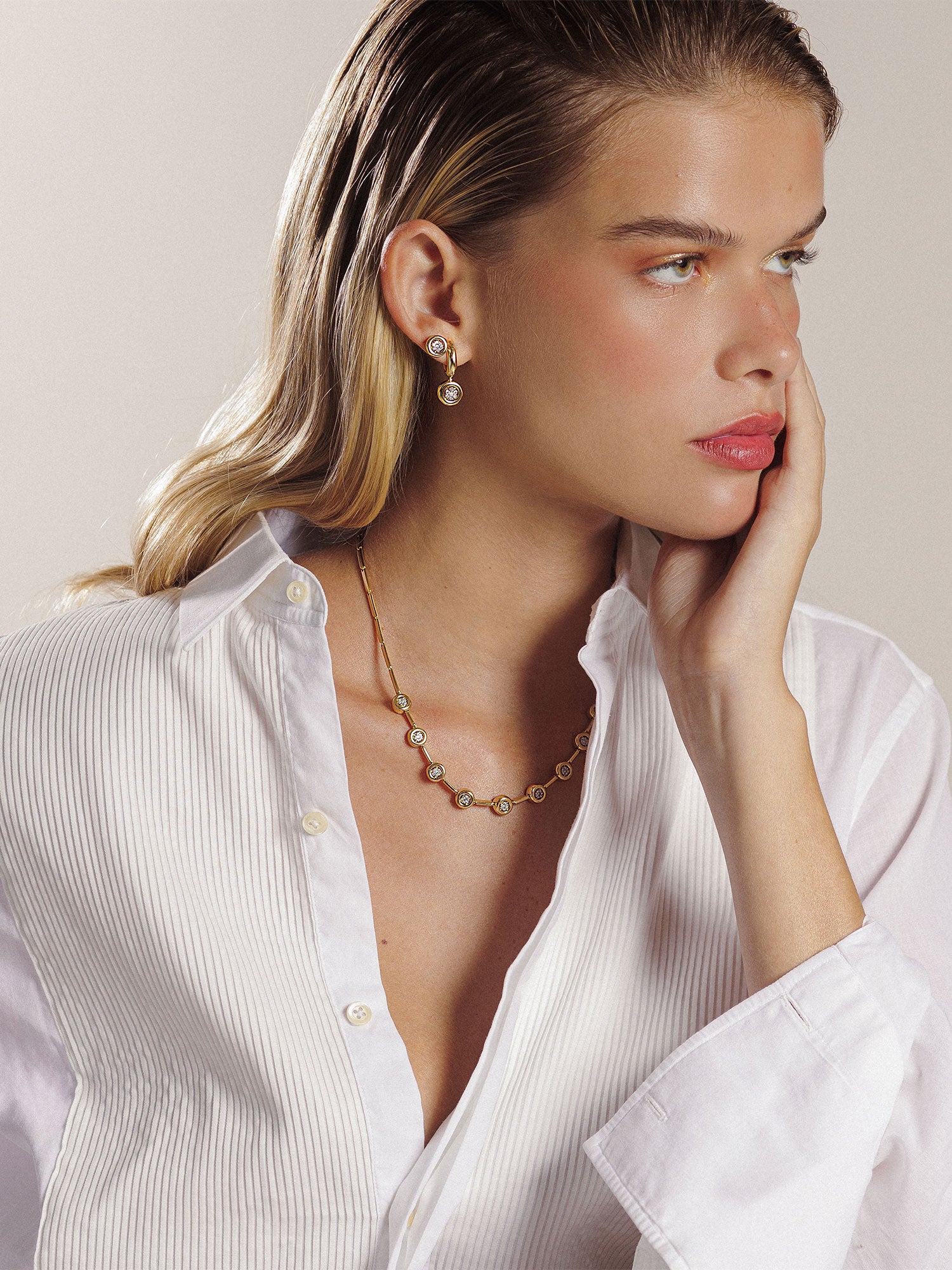 Yellow Gold Bezel Set Multi Diamond Necklace