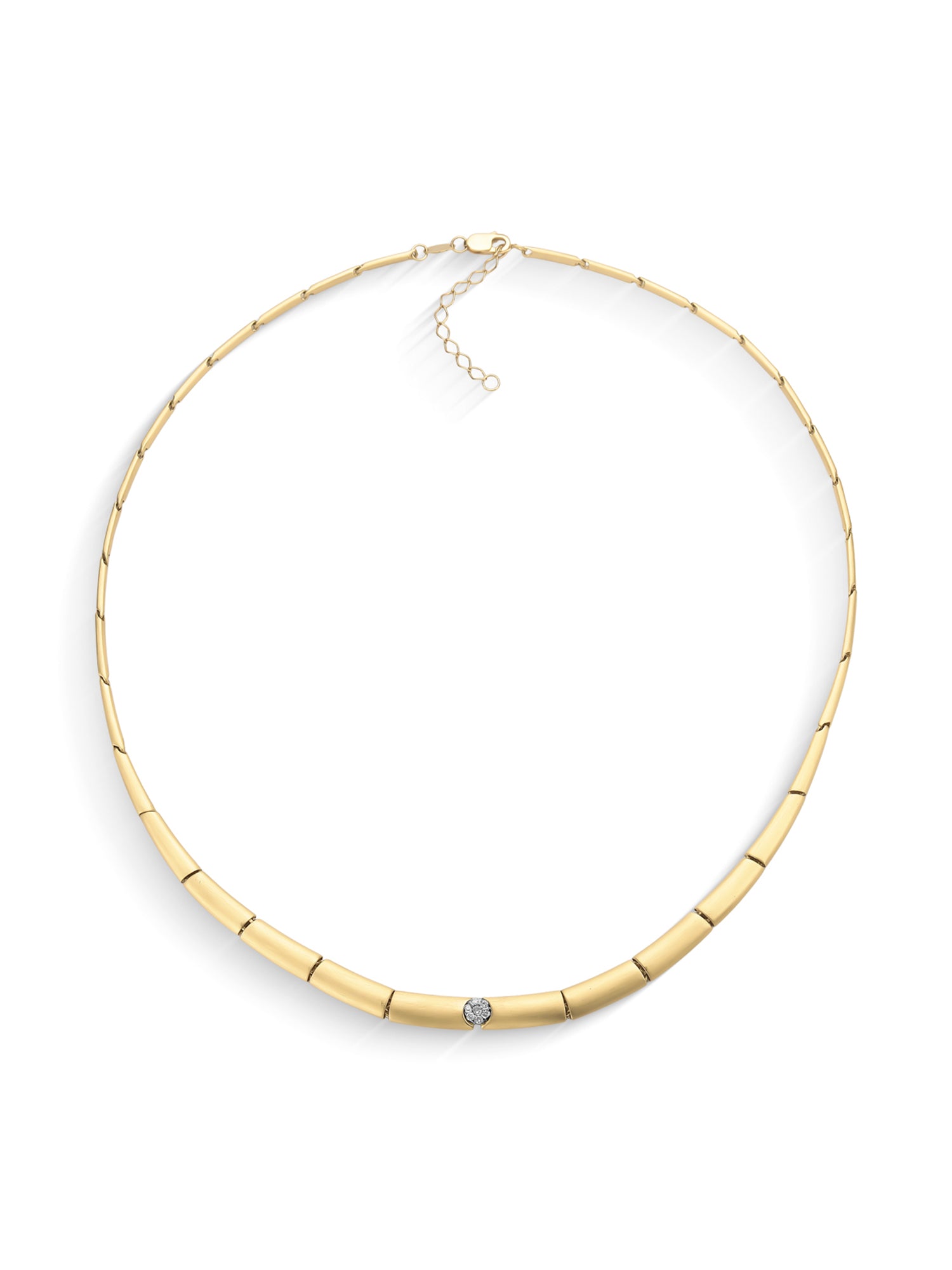Brushed Yellow Gold Necklace with Single Diamond
