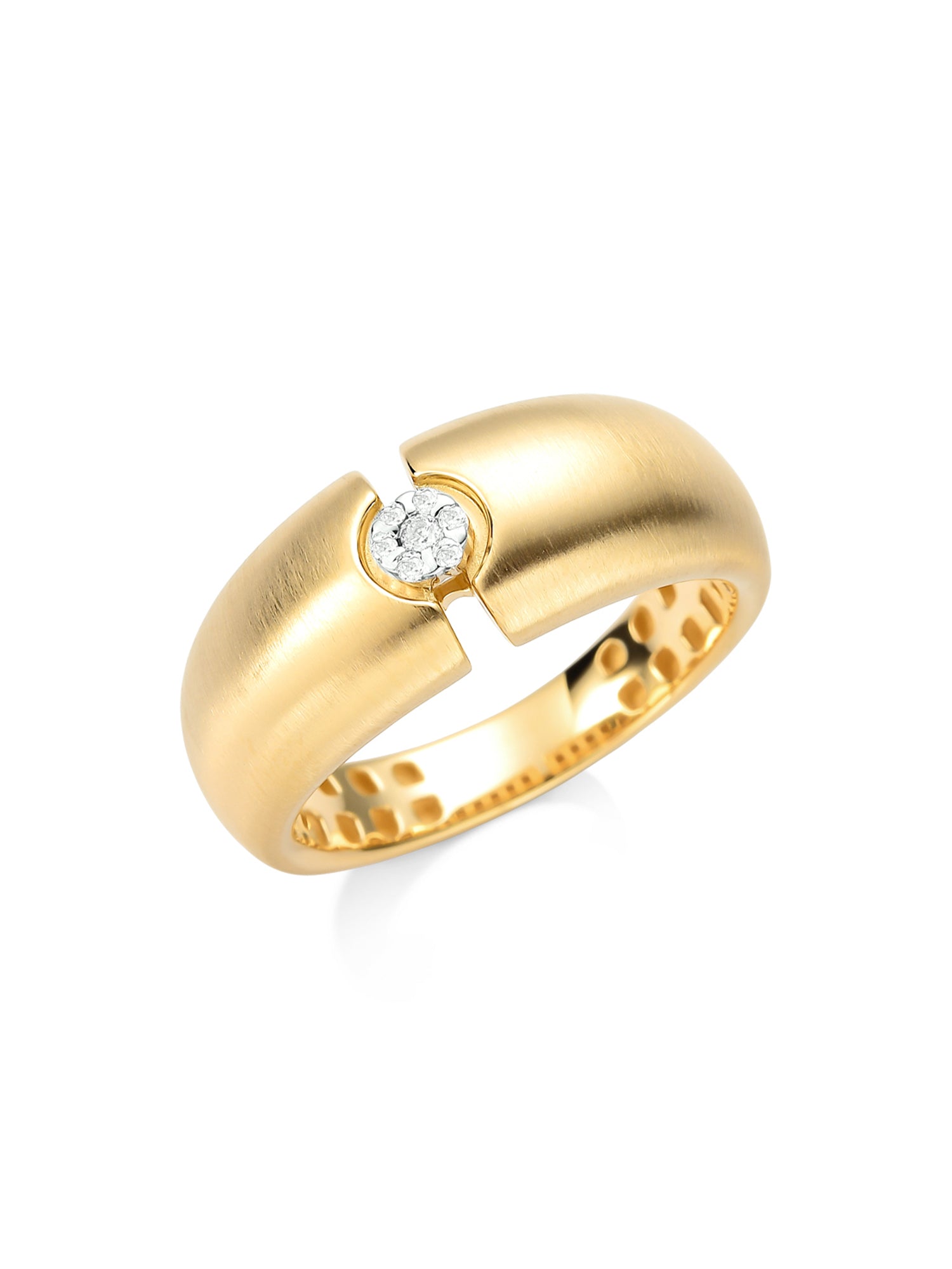 Brushed Yellow Gold Ring with Single Diamond