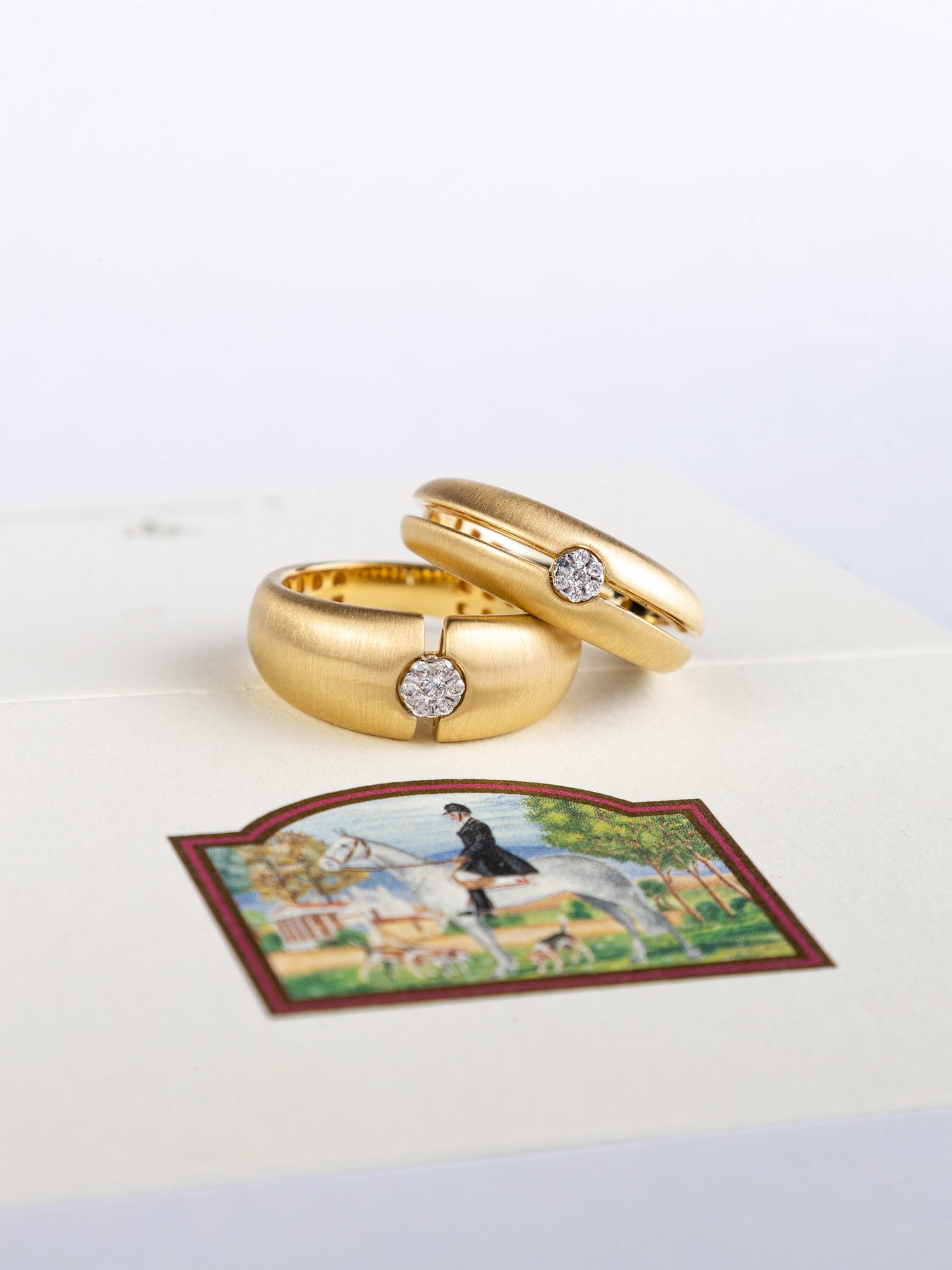 Brushed Yellow Gold Ring with Single Diamond