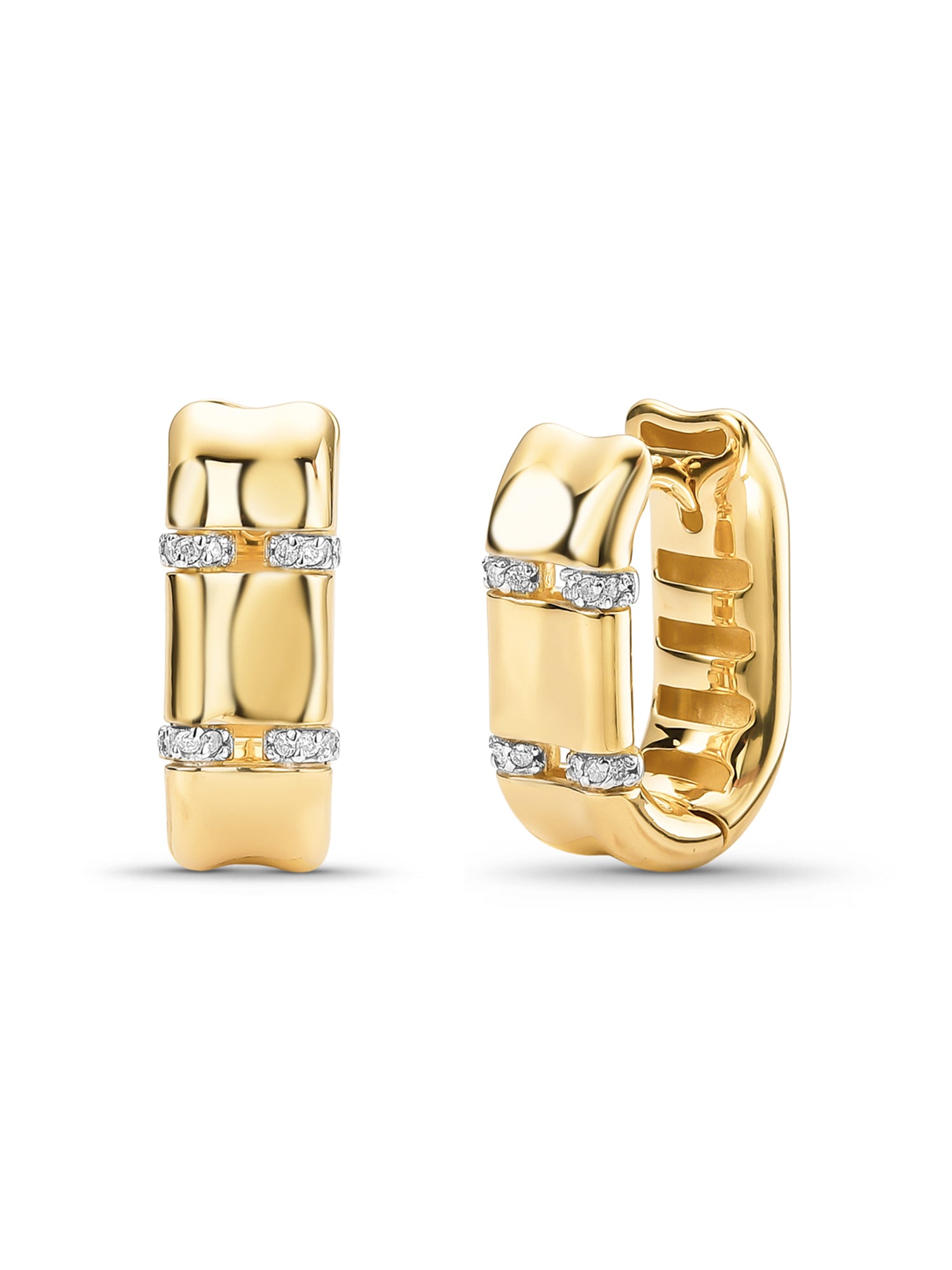 Yellow Gold and Diamond Elongated Huggies