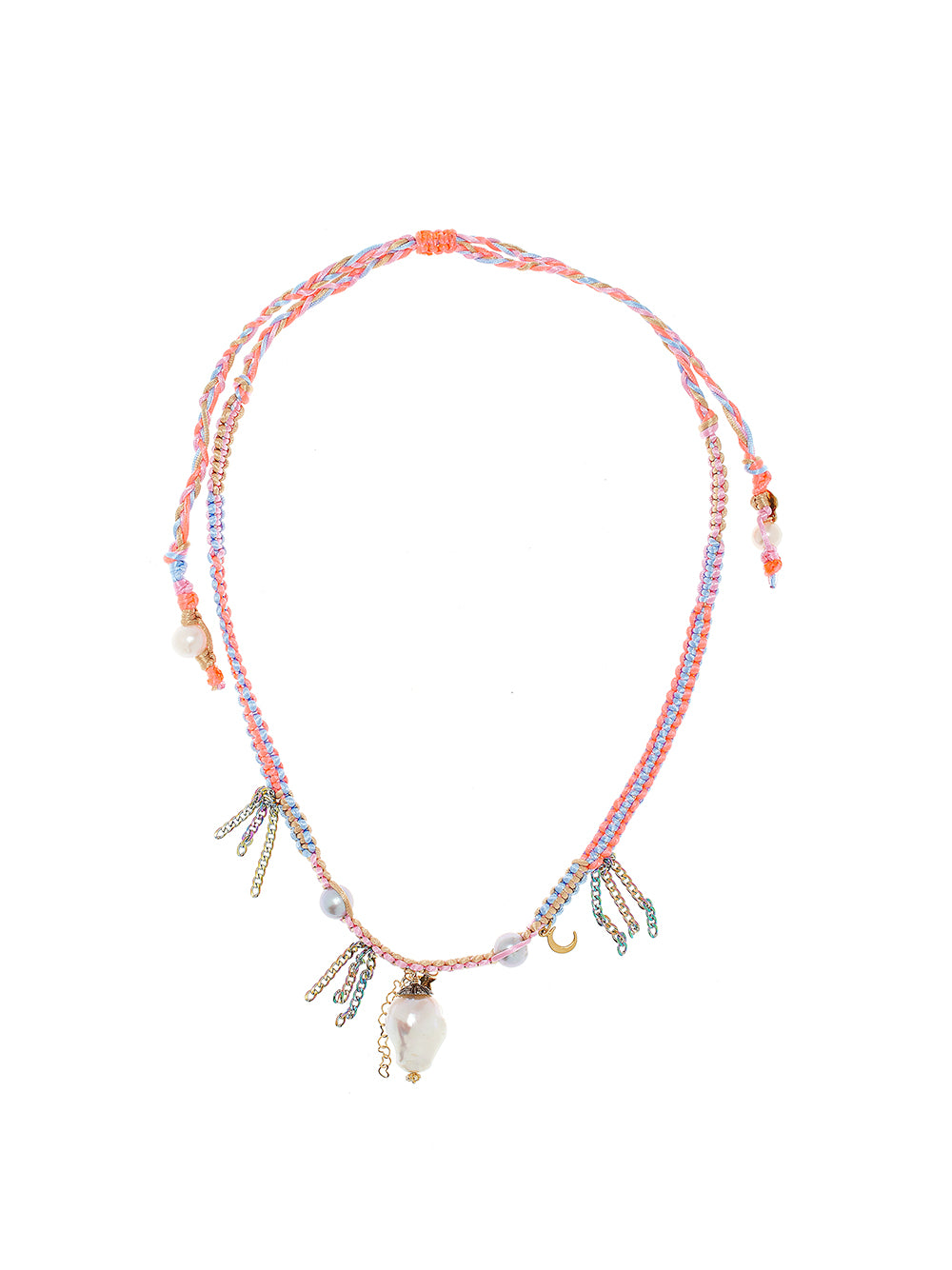 Neon Diamond Pearl Dagger Lucky Charm Silk Rockstar Necklace