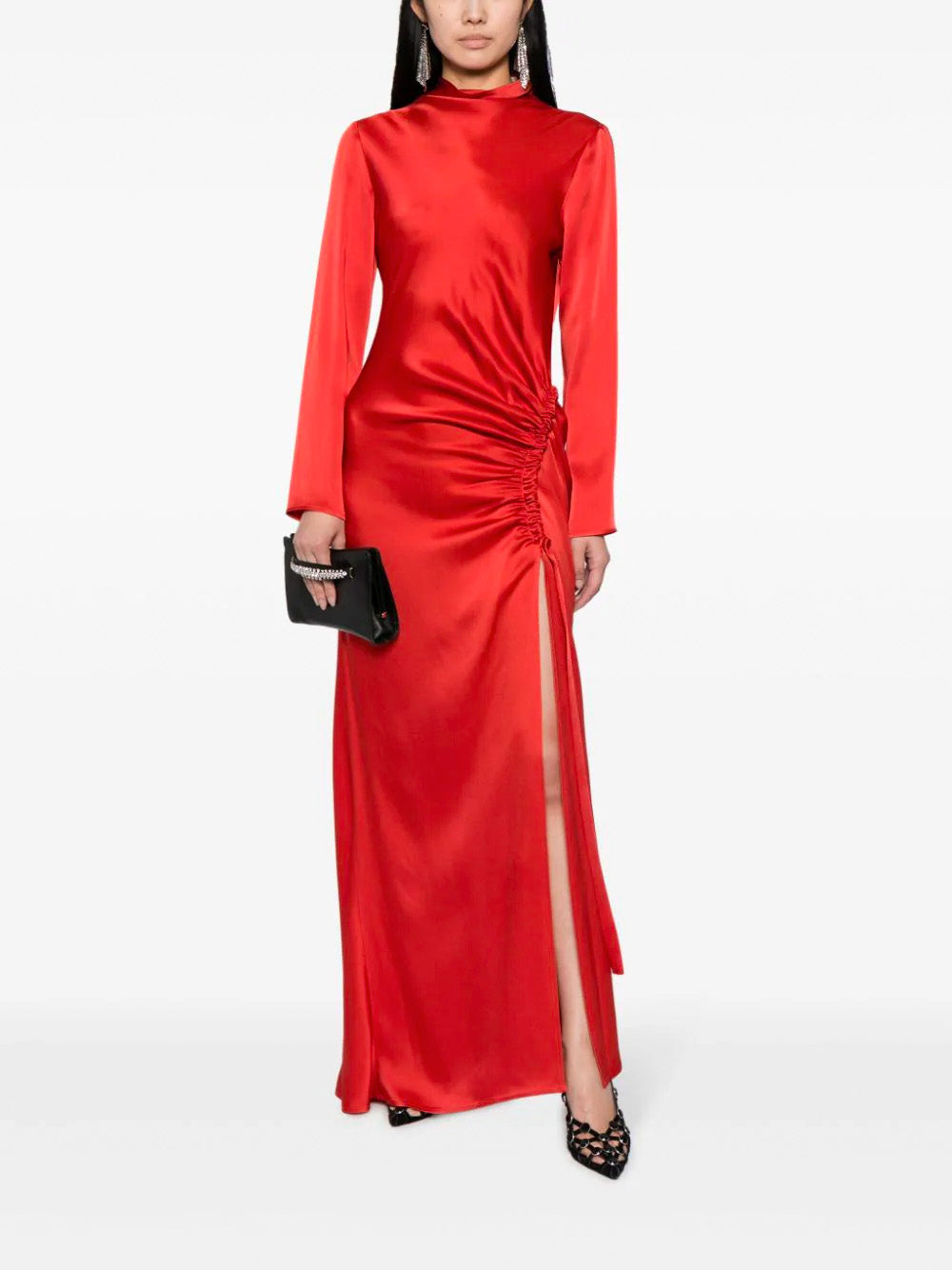 Ruched-Detail Satin Gown