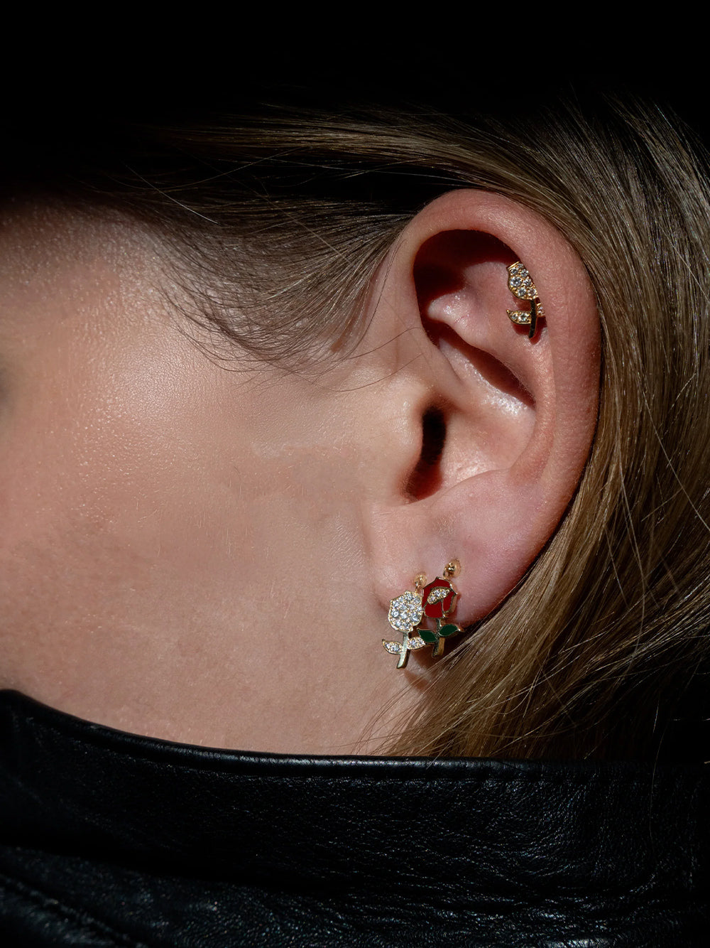 Pavéd Rose Antique Mono Earring