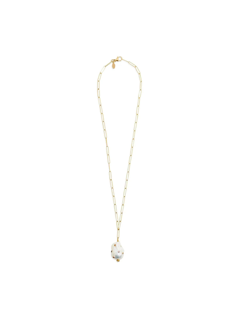 Rainbow Golden Pearl Oasis Paperclip Drop Necklace