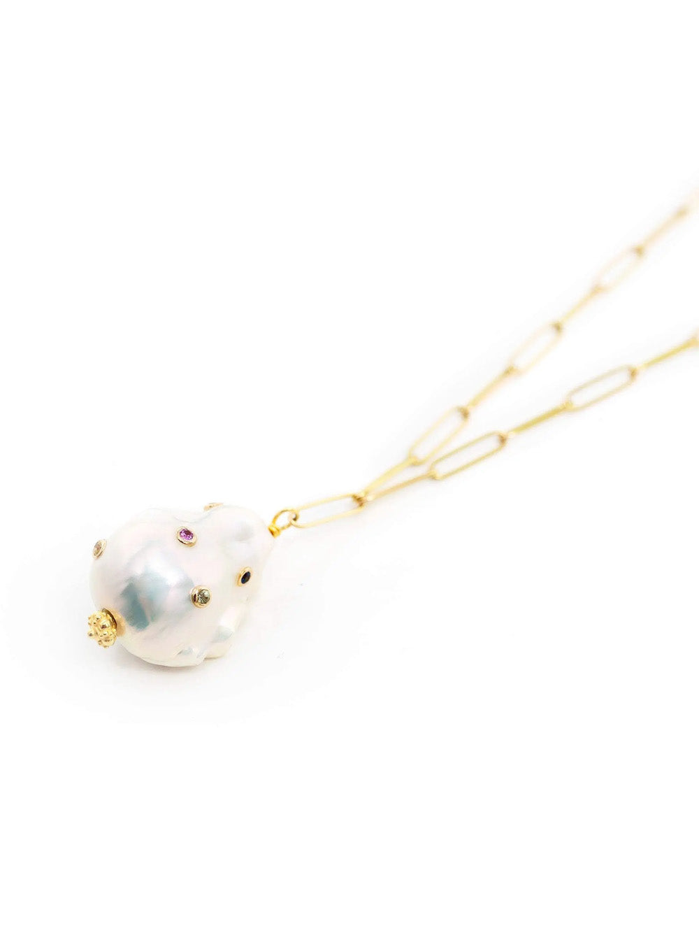 Rainbow Golden Pearl Oasis Paperclip Drop Necklace