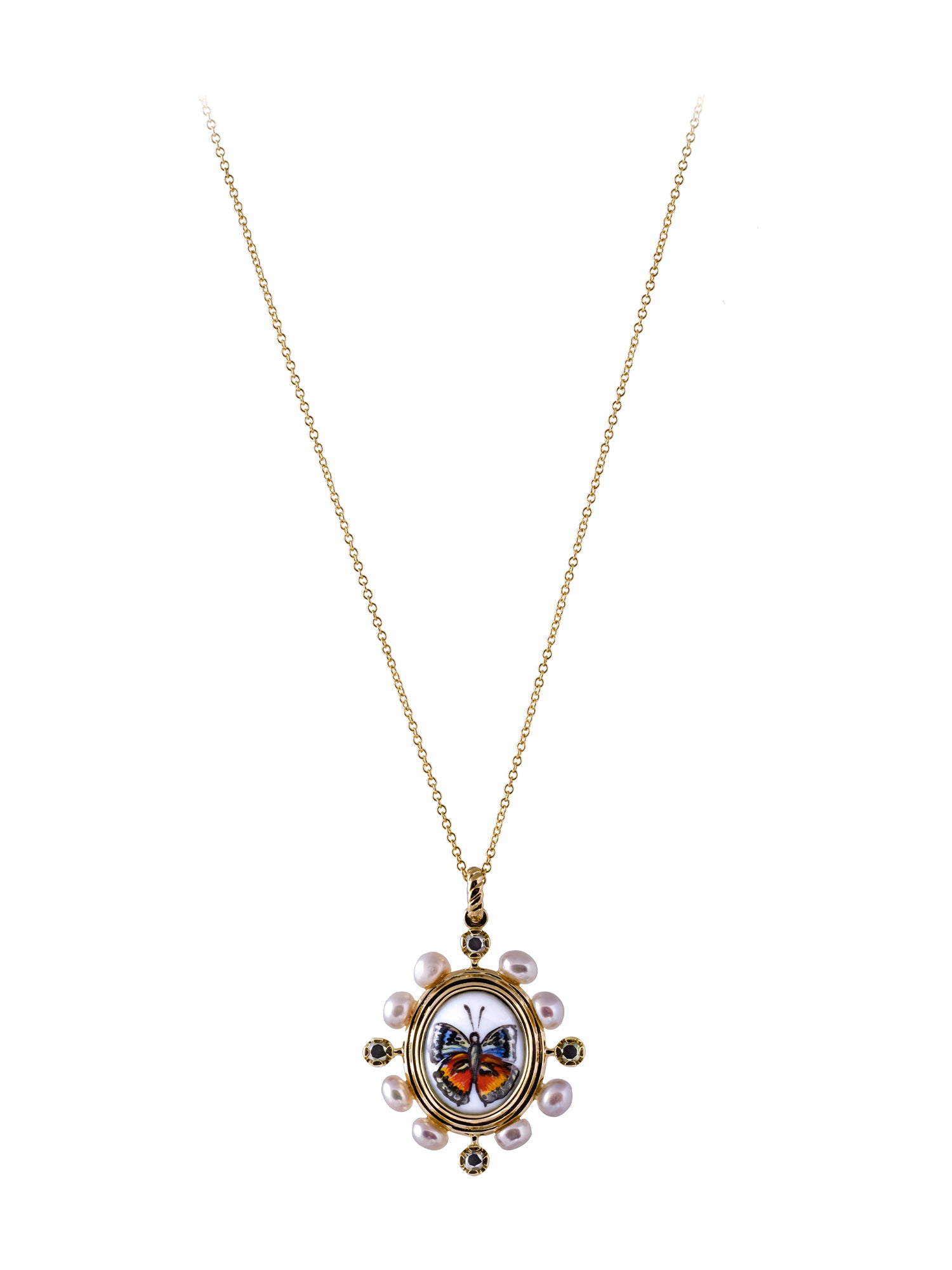 Allow Pendant with Black Diamonds and Pearls