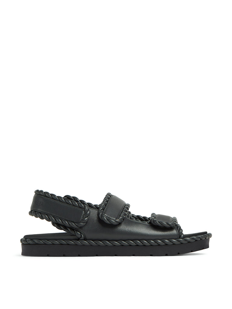 サンダル・ミュール BOTTEGA VENETA Jack sandal in nappa with torchon profiles Bottega Veneta® Women's Jack Flat Sandal in Natural / Black