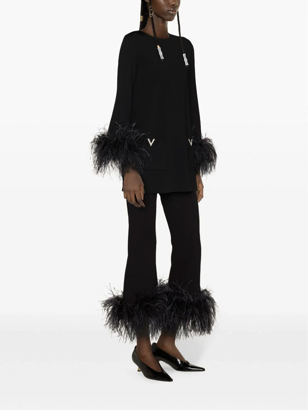 Feather-Trim Flared Trousers